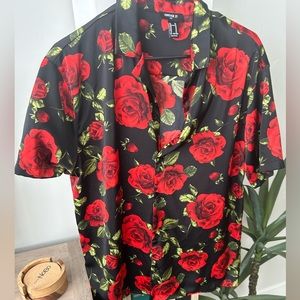 Button up Rose design Short Sleeve Shitt